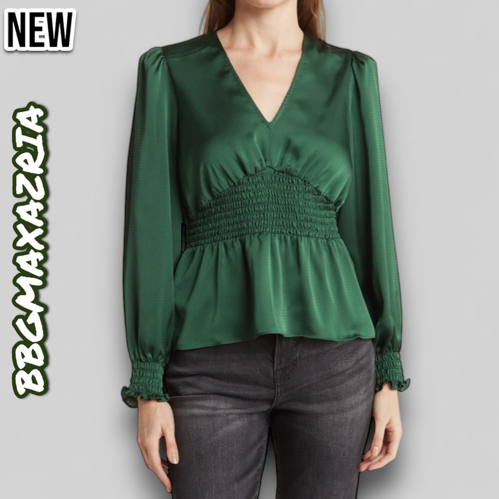 New NWT Women's BBGMaxAzira V-Neck Long Sleeve Woven Top - XXS